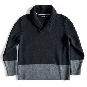 Nautica Shawl Collar Colorblock Knit Sweater Holiday Fall Winter Black Gray L